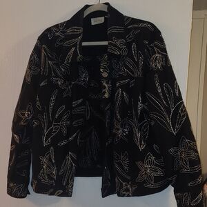 Studio Works Black Floral-Embroidered Blazer Jacket